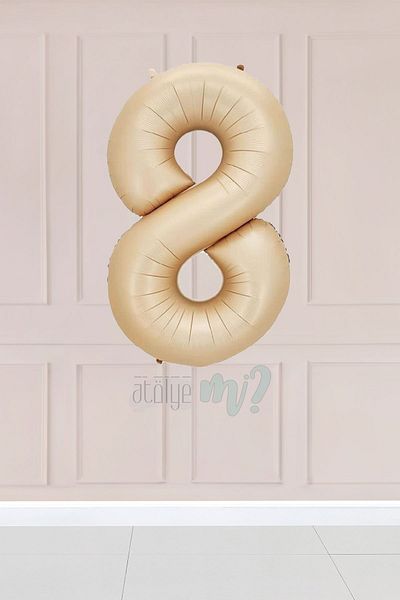 Atölye Mi 8 Year Old Caramel Number Balloon 34 Inch Sand Beige Age Balloon