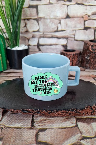 qoeuyl boutique Might Let the Intrusive Thoughts Win Funny Square Handle Cup Blue Mug Cup