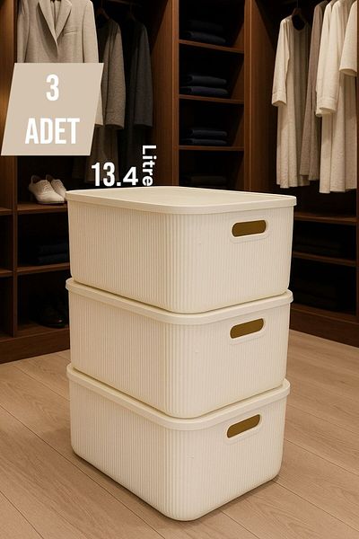 Bayev Colors Cream 3 Pieces 13 Lt Closet Organizer Organizer Hobby Toy Box Storage Box with Lid