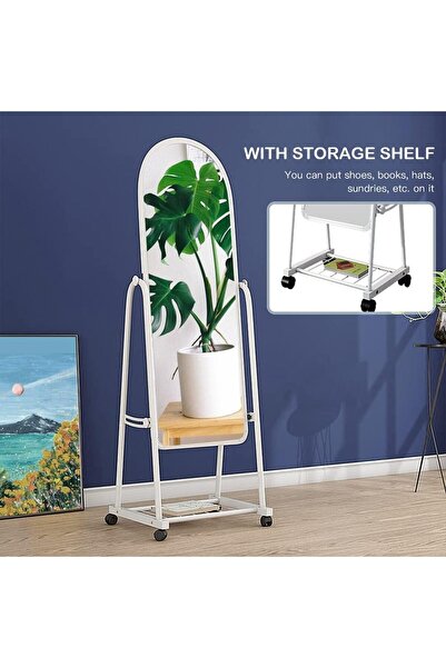 rexa مرآة واقفة مع حامل أبيض 123 * 45 * 65 سنتيمتر