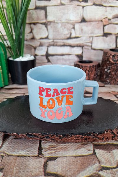 qoeuyl boutique Peace Love Yoga Peace Love Yoga Square Cup with Handle Blue Mug Cup