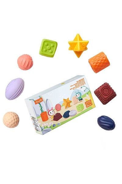 tumama Set 8 geometric shapes made of silicone, with 3D models, for children's teething, +3 months