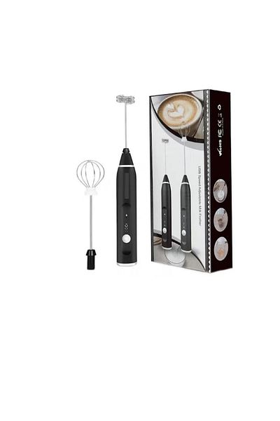 Star Master Mixer pentru lapte, acumulator reincarcabil USB, 2 capete, 3 trepte de viteza, Negru