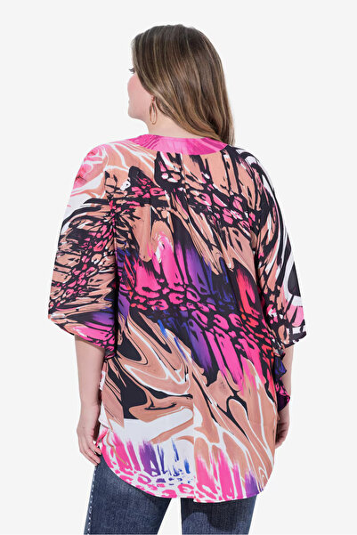 Şans Women's Plus Size Colorful, Relaxed Fit, Collar Lace-Up Chiffon Blouse 65N38993