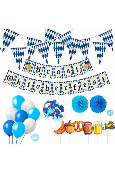 Koogel birthday set, 31 pieces, paper/latex, white/blue