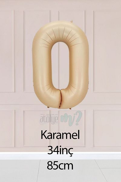 Atölye Mi 0 Caramel Number Balloon 34 Inch Sand Beige Wet Balloon