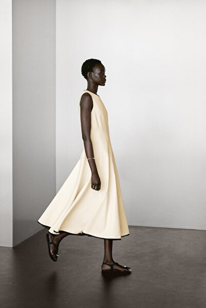 Massimo Dutti Kontrast şeritli volanlı elbise