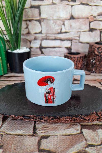 qoeuyl boutique Traditional Japanese Girl Kimono 1 Printed Anime Manga Square Handle Cup Blue Mug Cup