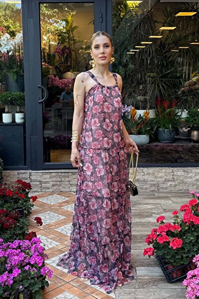 YK FASHION Tül Çiçekli Elbise