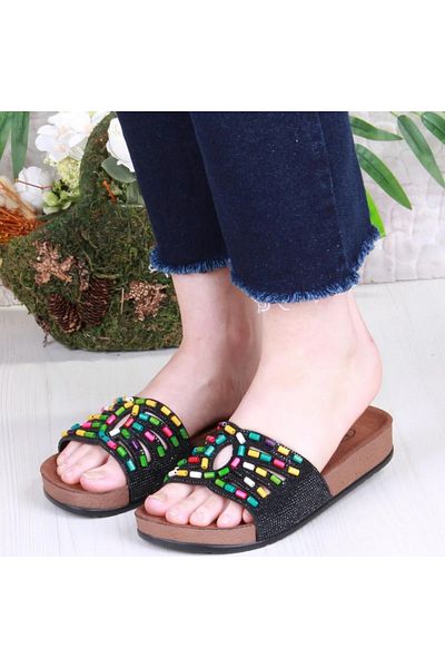 Deniz Terlik Glitter Beaded Women's Soft Daily Slippers