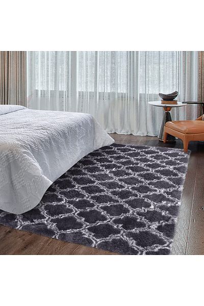 CAROMIO rug, microfiber, gray/white, 50 x 80 cm
