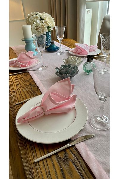 Decamor home Linen Textured Candy Pink Napkin Fabric Napkin 6 Pieces