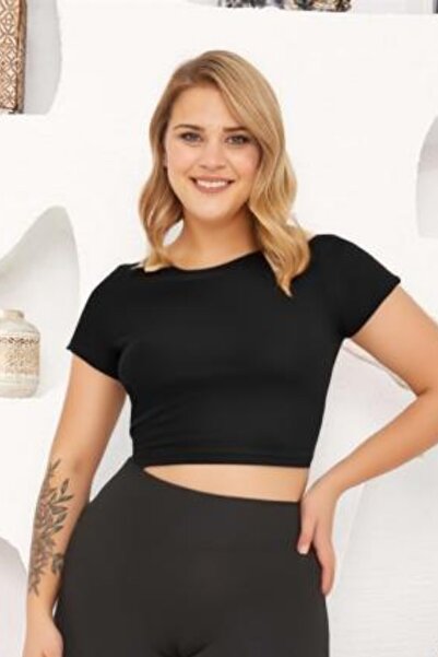 Seamoda Tshirt Crew Neck κοντομάνικο Crop Rib+-ΜΑΥΡΟ