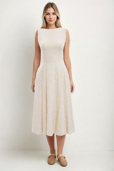 Vitrin Zero Sleeve Viscose Linen Midi Dress