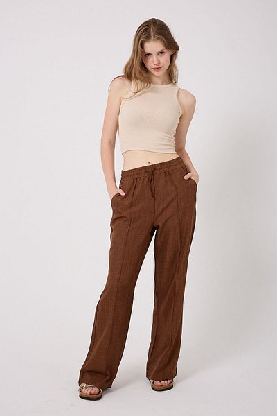 Irmak Kerekli Women's Linen Blend Palazzo Long Leg Loose Cut Trousers 1607