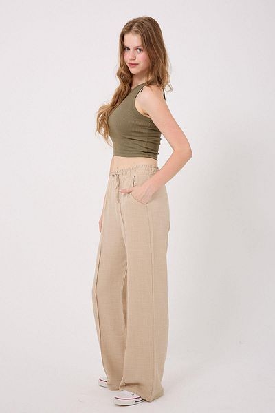 Irmak Kerekli Women's Linen Blend Palazzo Long Leg Loose Cut Trousers 1607