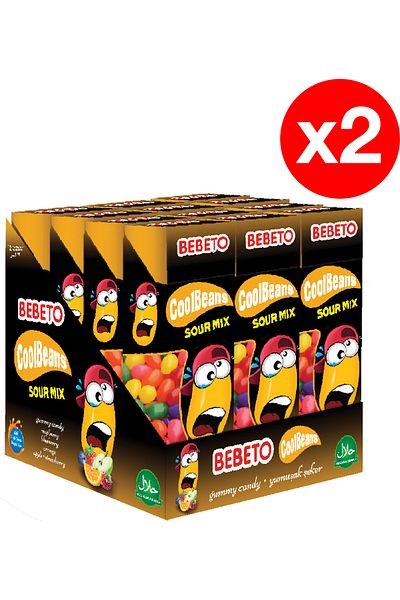 BEBETO Jelly Beans Sour Mix – 30g x 12 x 2 Cutii | Jeleuri Acrișoare în Formă de Boabe