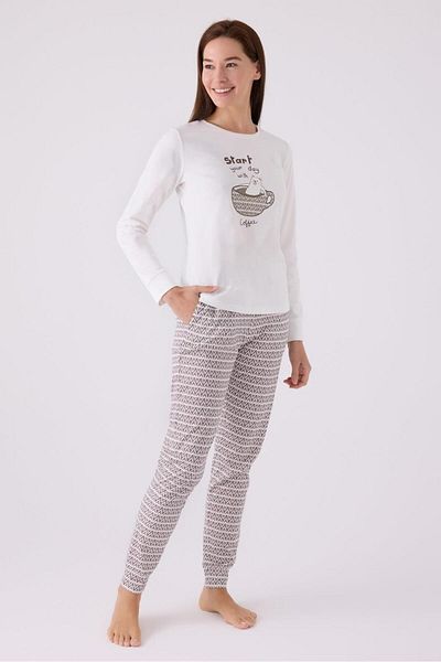 Arnetta Women's 100% Cotton Long Sleeve Round Neck Pocket Pajama Set