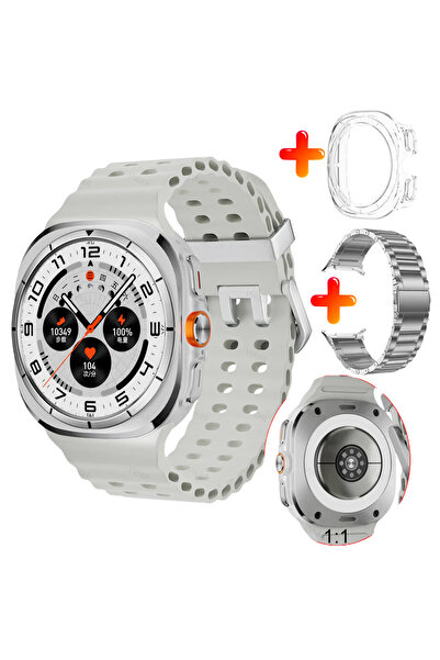 GÜMÜŞTEKNO Watch 7 Ultra Akıllı Saat AMOLED Ekran Bluetooth Arama Bildirimler 2 Kordon Kılıflı Erkek Kol Saati