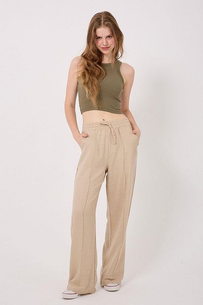 Irmak Kerekli Women's Linen Blend Palazzo Long Leg Loose Cut Trousers 1607