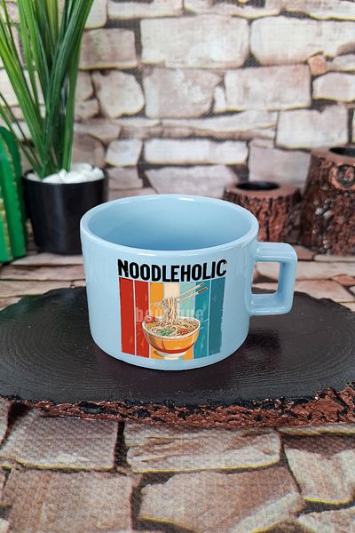 qoeuyl boutique Noodleholic Printed Ramen Lover Japanese Cuisine Anime Square Cup with Handle Blue Mug Cup