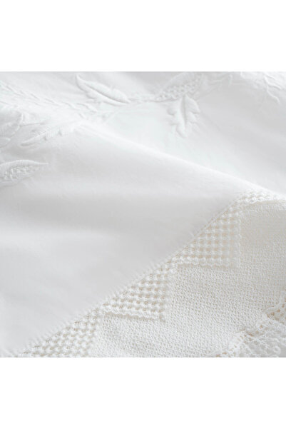 Ecocotton Paye Battal Size Duvet Cover Set 100% Organic Cotton Percal Embroidered Lace Cream 240X220 cm