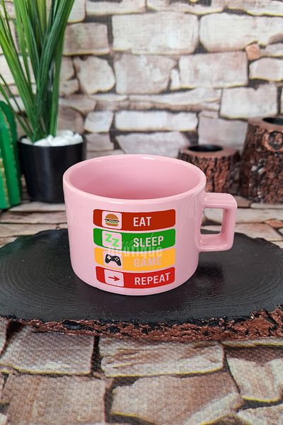 qoeuyl boutique Eat Sleep Game Repeat Player Gamer Square Cup with Handle Pink Mug Cup