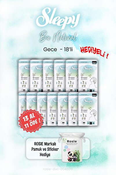 Sleepy Bio Natural اشتري 13 واحصل على 11 ليلة باد 18 قطعة وروزي