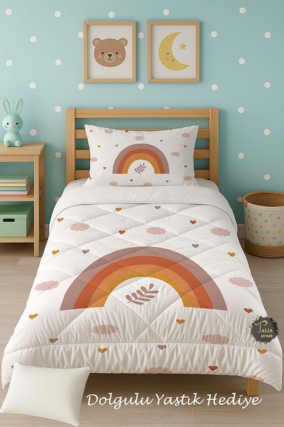 Talia Home Decorative Rainbow Patterned Single Children's Quilt Sleeping Set Tlag-323