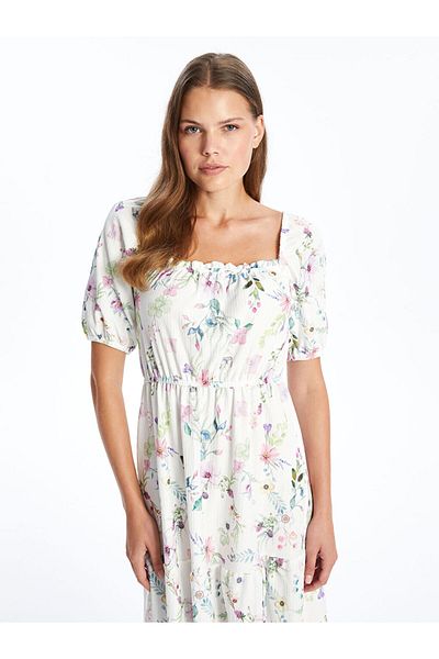 LC Waikiki Lcw Square Neck Floral Short Sleeve Maternity Dress Fast Fashion
