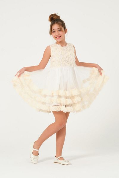 SUBU TASARIM Girl's Ruffle Detailed Evening Dress Ecru Tbskvc1020