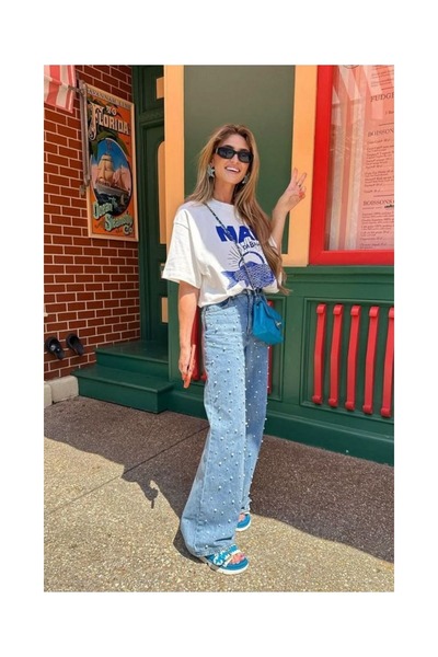 LAYORA - Γυναικείο μπλουζάκι 100% βαμβακερό μπλε ψάρι με τύπωμα Oversize