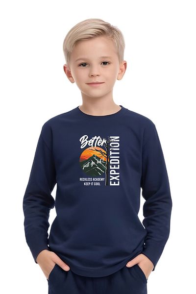 FYK KİDS Boy's Expedition Printed Zero-Collar Religion Bottom-Up Set