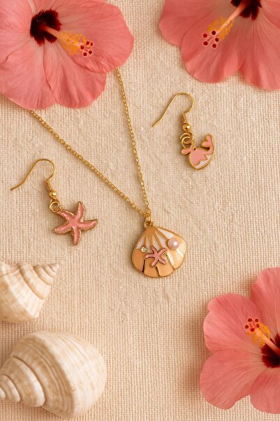 endlessstylish Pembe Deniz Kabuğu, Deniz Kızı ve Deniz Yıldızı Temalı Takı Se...