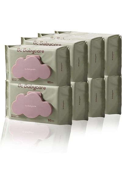 Bc Babycare Babycare Baby Wipes, Pack of 8 x 80 Pieces, Soft Cotton, Gentle for Sensitive Skin
