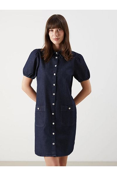 LC Waikiki LCW Comfort Indigo Shirt Collar Mini Jean Dress