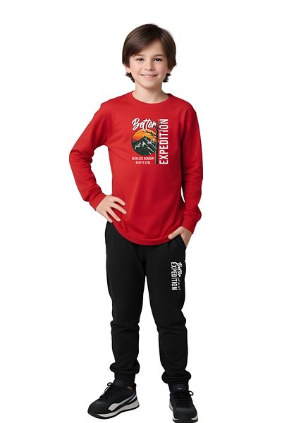 FYK KİDS Boy's Expedition Printed Zero-Collar Religion Bottom-Up Set