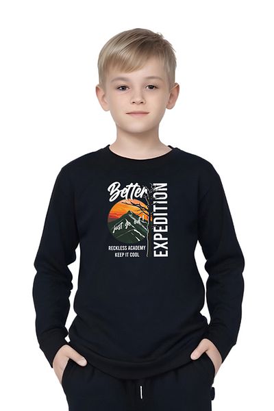 FYK KİDS Boy's Expedition Printed Zero-Collar Religion Bottom-Up Set