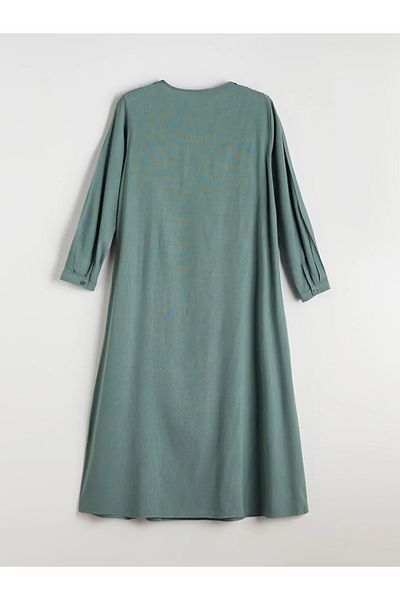 LC Waikiki Lcw Grace Khaki Lace Detail A-Line Linen Blend Dress
