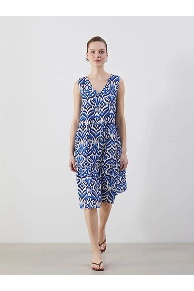 LC Waikiki Lcwaikiki classic blue v-neck patterned dress