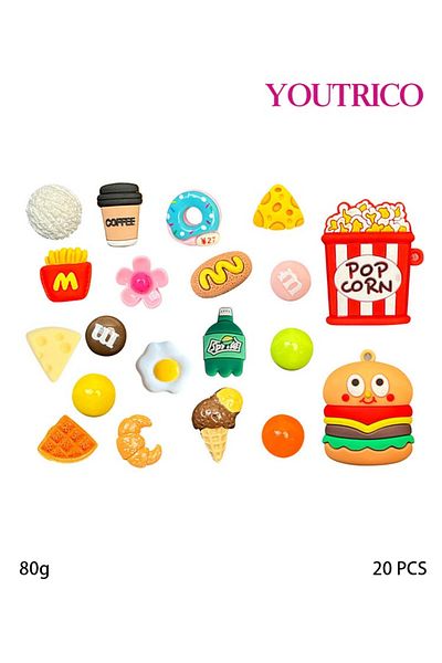 Youtrico 20pcs Kawaii Food Jibbitz Charms for Crocs - Cute Cartoon DIY Slipper Ornament