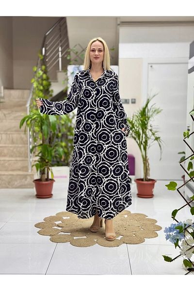 Punta Otantik Sln31125 Cotton Viscose Buttoned Long Selin Dress