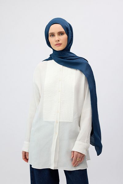 Qef Silk Jacquard Monogram Shawl Navy Blue