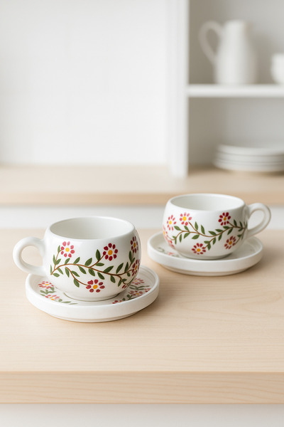 RGS HOMELİFE طقم أكواب من السيراميك مصنوع يدويًا مكون من 4 قطع مكون من قطعتين...