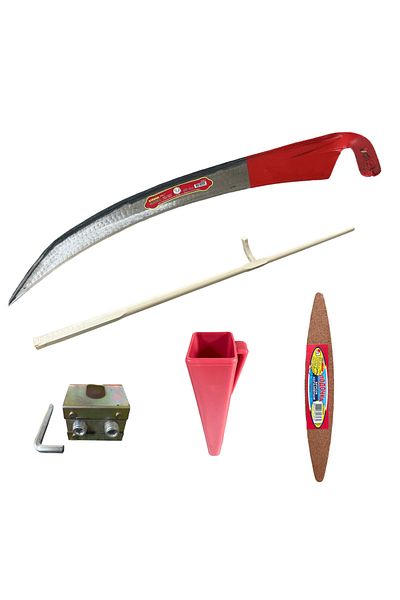 COBI SMART® Complete set of manual scythe, 75 cm, wooden handle 190 cm, fixing ring, sharpening stone and sheath