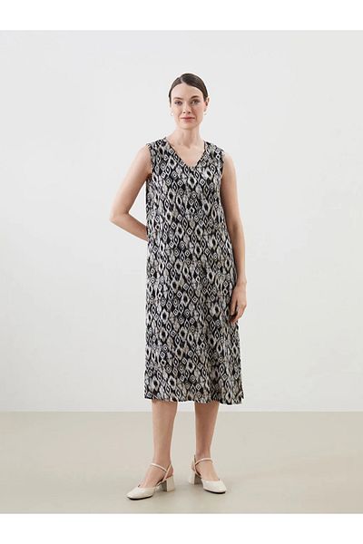 LC Waikiki Lcw grace black women's v-neck patterned a-line dress