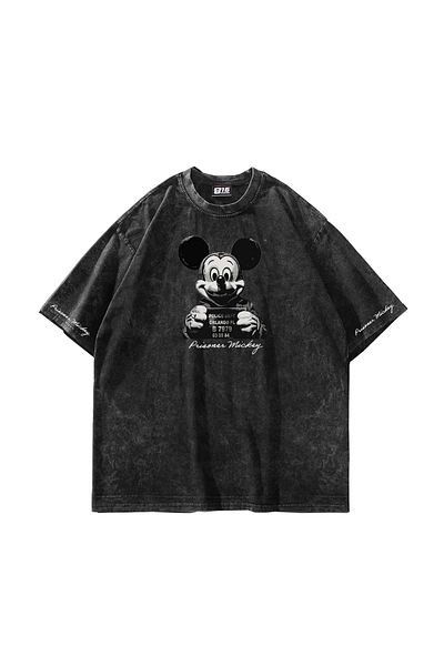 Bak Moda Πεινασμένος Μίκυ Μπλουζάκι με στάμπα Oversize Unisex που πλένεται
