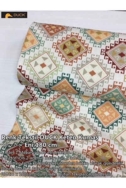 Renk Tekstil Kilim Etnik Desen DUCK Keten Kumaş - Döşeme - Perde - Minder - Ç...