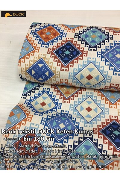 Renk Tekstil Kilim Etnik Desen DUCK Keten Kumaş - Döşeme - Perde - Minder - Çanta - Hobi