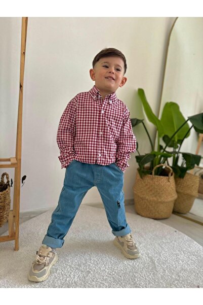 ArdenKids 3-10 Yaş Kırmızı Pötikareli Gömlek & Jean Takım